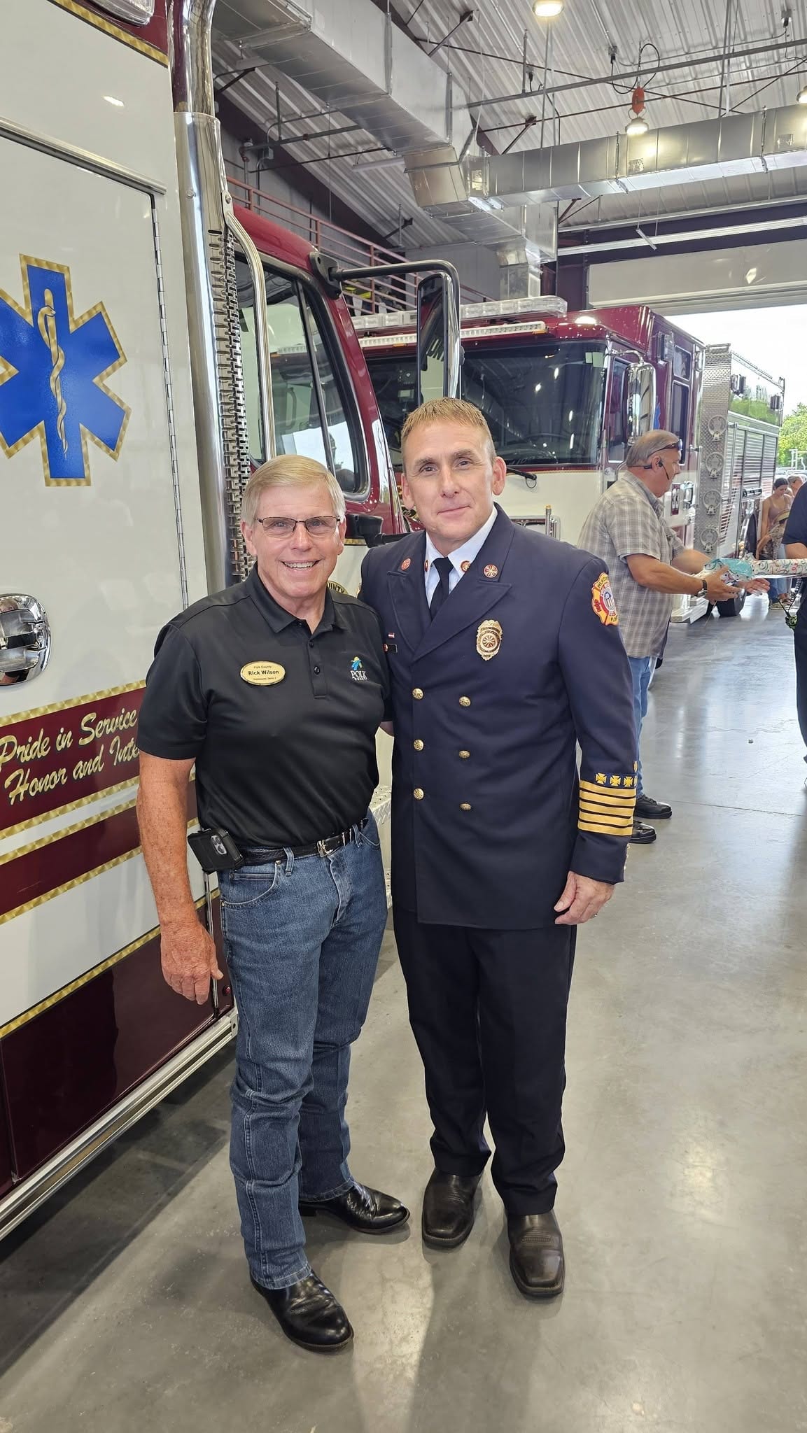 Rick Wilson with a firefighter at a Polk County Fire Rescue station